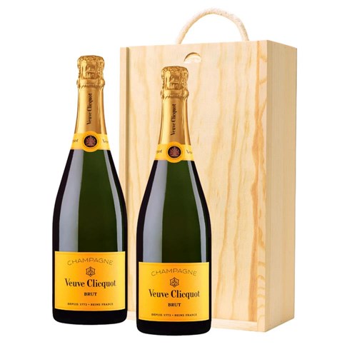 Veuve Clicquot Brut Yellow Label Champagne 75cl Double Pine Wooden Gift Boxed (2x75cl)